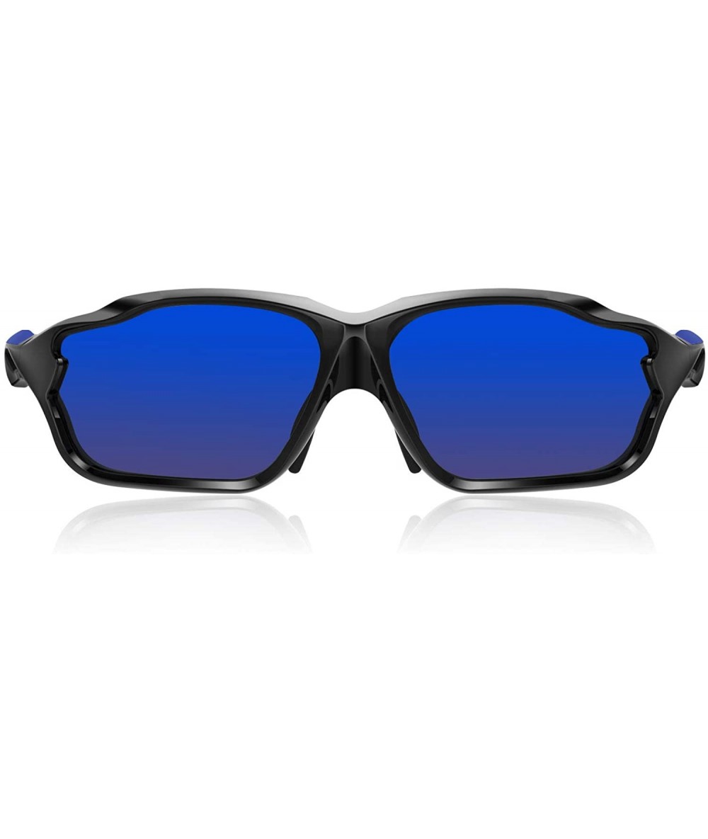 Sport Aero Polarized Sports Sunglasses For Men Women-UV400 Protection - Matte Black-blue - CN19D8L4QSO $39.33