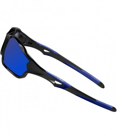 Sport Aero Polarized Sports Sunglasses For Men Women-UV400 Protection - Matte Black-blue - CN19D8L4QSO $39.33