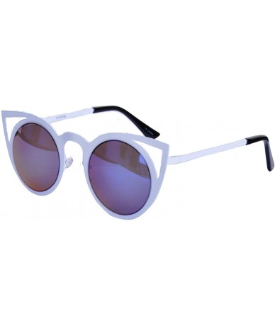 Cat Eye Metal Cat Eye Sunglasses - White Frame/Blue Lens - CG199QD5SZ0 $26.51