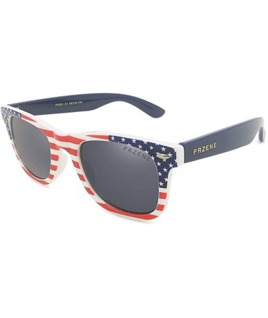 Oval vintage sunglasses for Women＆Men with American flag pattern - Red - CA18AK6L589 $32.18