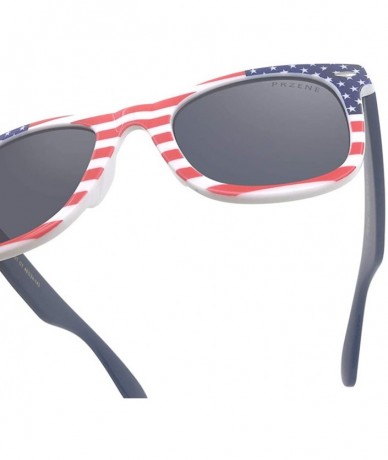 Oval vintage sunglasses for Women＆Men with American flag pattern - Red - CA18AK6L589 $32.18