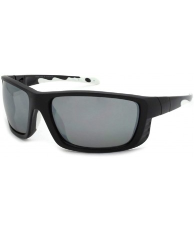 Sport Men's Full Frame Sports Sunglasses with Color Mirrored Lens 570058/REV - Matte Black+white - CM1271CE2X7 $19.70