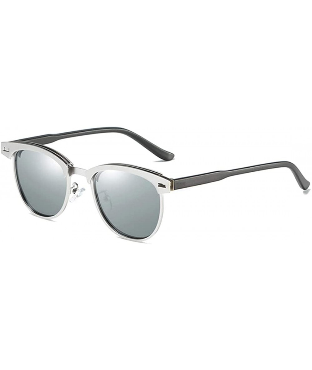 Oval Retro Driving Sunglasses Metal Frame For Men Women - White Silver - CL18NW5K9AU $21.28