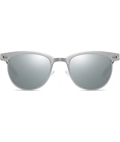 Oval Retro Driving Sunglasses Metal Frame For Men Women - White Silver - CL18NW5K9AU $21.28