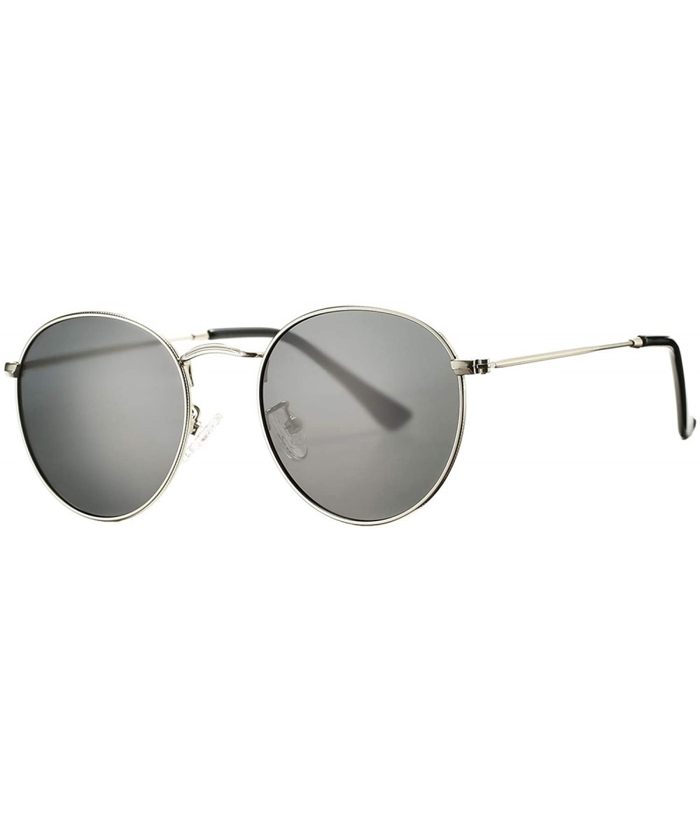 Sport Small Round Metal Polarized Sunglasses for Women Retro Designer Style - Silver Frame/Smoke Lens - CH18UQ66D6C $29.87