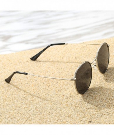 Sport Small Round Metal Polarized Sunglasses for Women Retro Designer Style - Silver Frame/Smoke Lens - CH18UQ66D6C $29.87