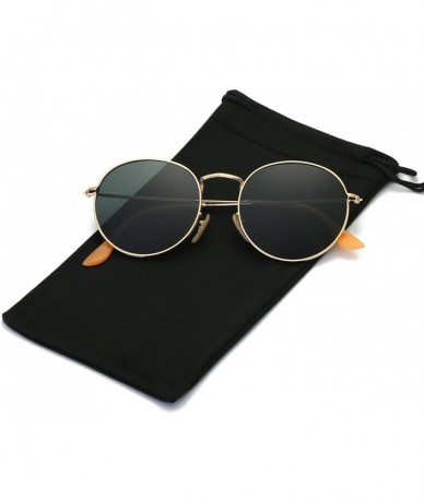 Round Small Unisex Classic Vintage Round Mirror Lens Polarized Sunglasses LK1702 3447 - Gold/Dark Green - C717YA92Z8M $24.09