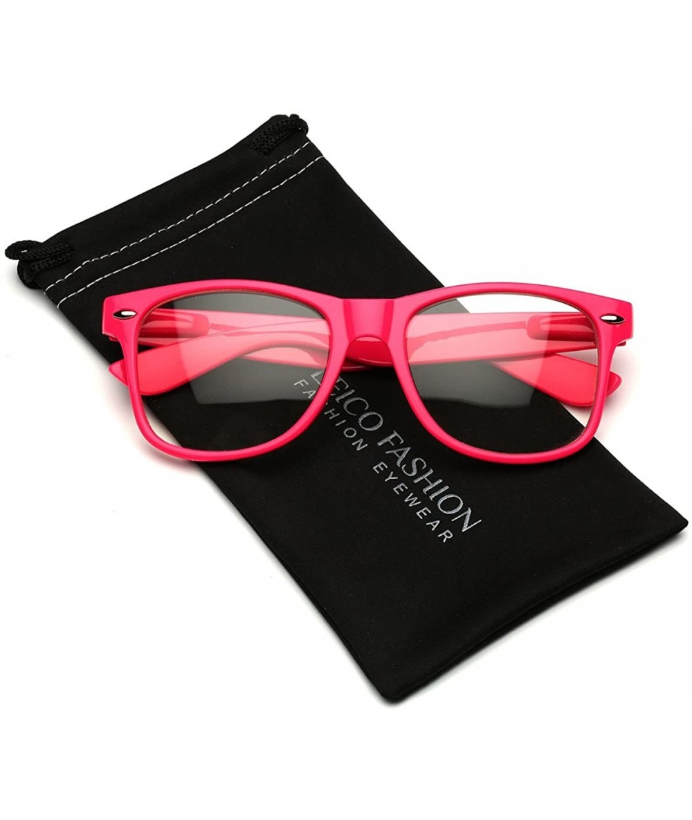 Round Iconic Square Non-Prescription Clear Lens Retro Fashion Nerd Glasses Men Women - Hot Pink - CG12NUGJOXQ $18.07