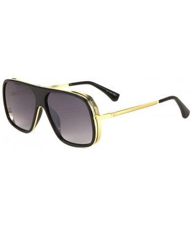 Shield Double Plastic Metal Frame Thin Side Lens Shield Aviator Sunglasses - Smoke Gold - CU199650L8Y $26.63