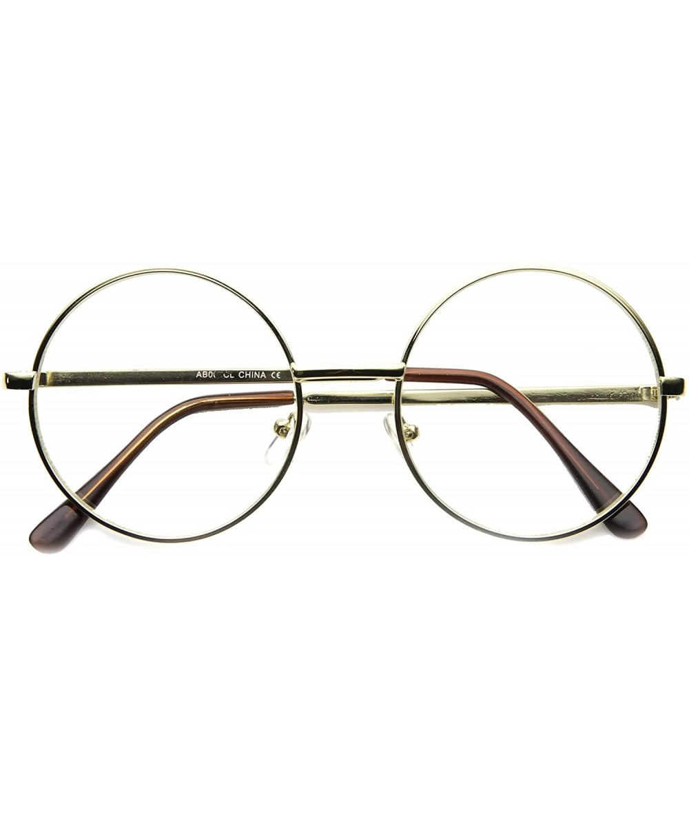 Round Retro Mid Sized Full Metal Lennon Gandhi Circle Round Spectacle Eye Glasses 52mm - Gold / Clear - CW124K9HT5H $20.51