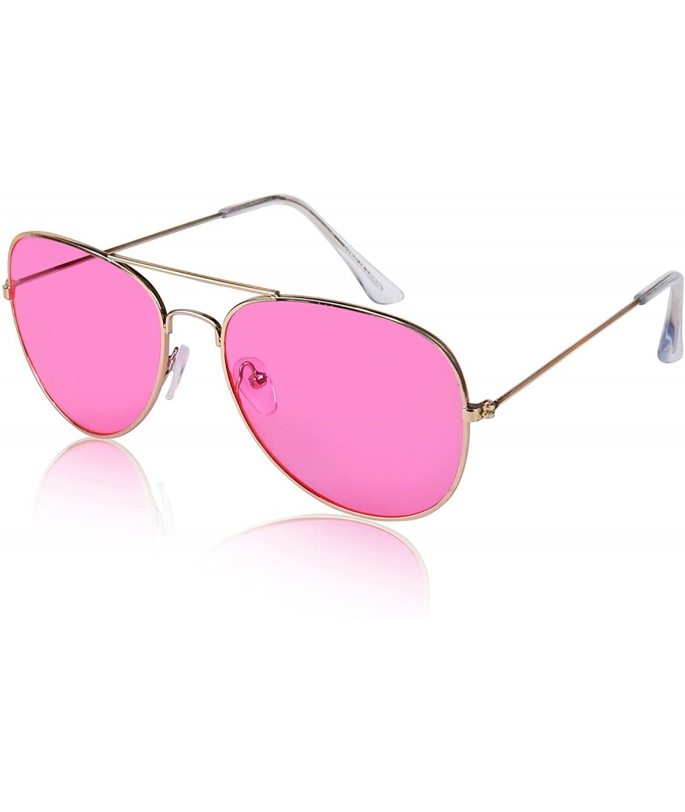 Square Aviator Sunglasses Colored Tinted Lens Glasses Metal UV400 Protection - 1 Pink - CZ18OWYH4UY $20.43