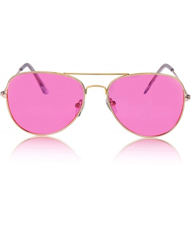 Square Aviator Sunglasses Colored Tinted Lens Glasses Metal UV400 Protection - 1 Pink - CZ18OWYH4UY $20.43