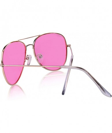 Square Aviator Sunglasses Colored Tinted Lens Glasses Metal UV400 Protection - 1 Pink - CZ18OWYH4UY $20.43