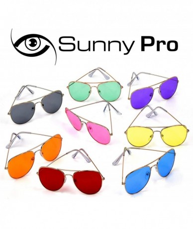 Square Aviator Sunglasses Colored Tinted Lens Glasses Metal UV400 Protection - 1 Pink - CZ18OWYH4UY $20.43