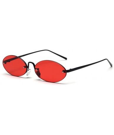 Round Retro Oval Sunglasses Ladies Gift Items Round Rimless Sun Glasses for Men Metal - Black With Red - C318UXQN2YS $21.81