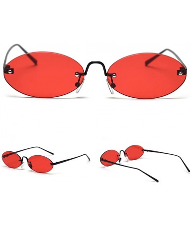 Round Retro Oval Sunglasses Ladies Gift Items Round Rimless Sun Glasses for Men Metal - Black With Red - C318UXQN2YS $21.81