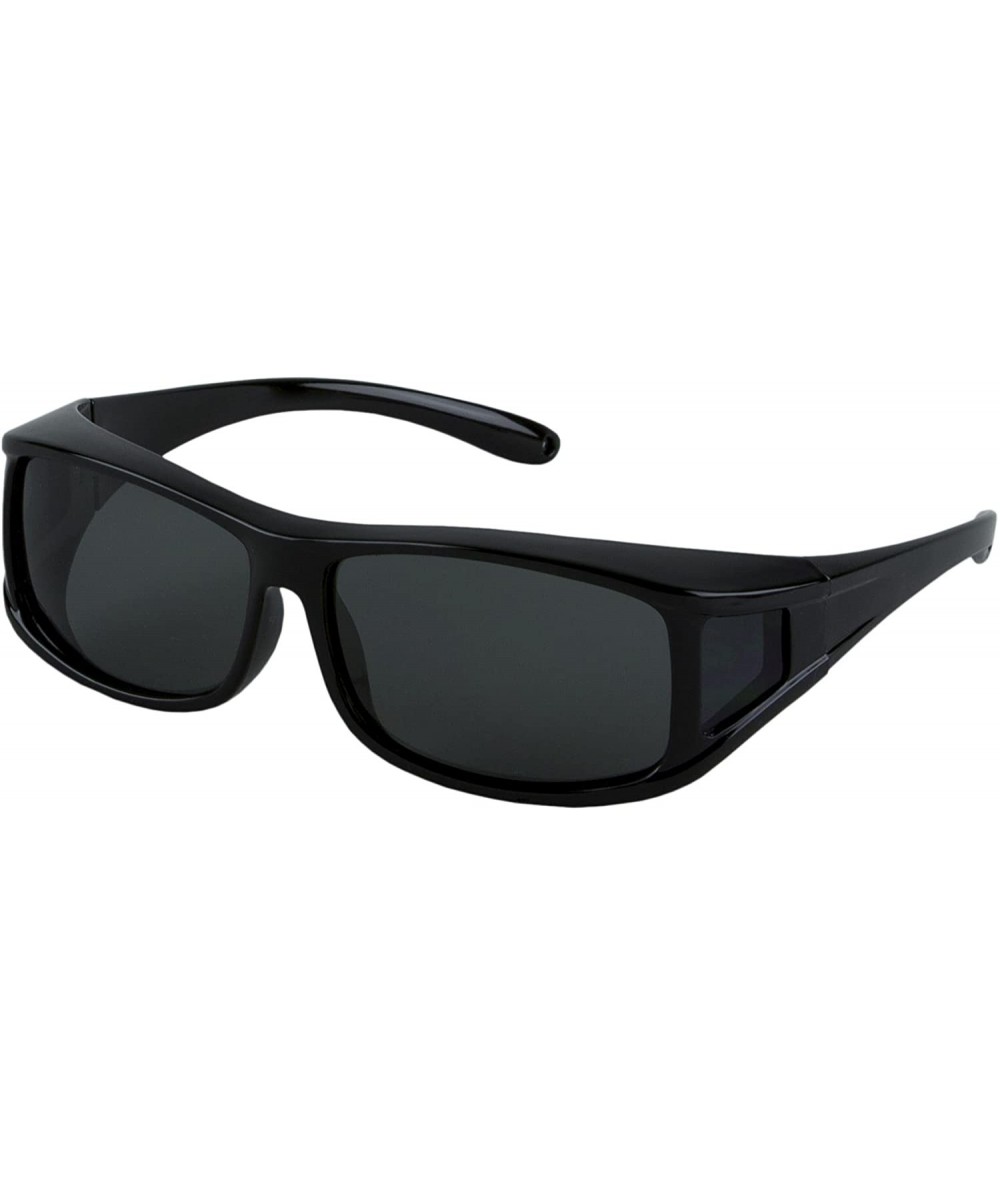 Rectangular Sunglasses Wear Over Prescription Glasses- Size Medium- Polarized - Rectangle Black Frame - CV11LPTTPBR $28.96