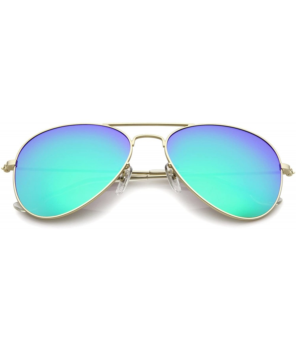 Aviator Classic Matte Metal Frame Colored Mirror Lens Aviator Sunglasses 57mm - Gold / Green Mirror - CR12KCPGMOR $26.96