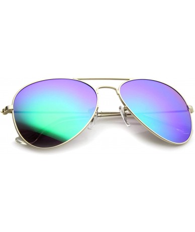 Aviator Classic Matte Metal Frame Colored Mirror Lens Aviator Sunglasses 57mm - Gold / Green Mirror - CR12KCPGMOR $26.96