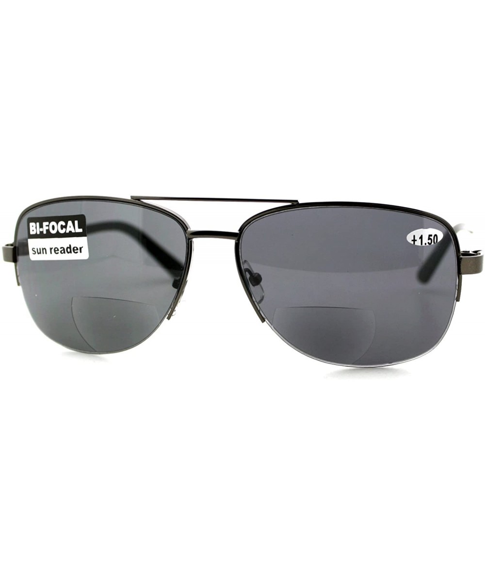 Aviator Bifocal Magnification Lens Sunglasses Mens Half Rim Aviator Tinted Reader - Gunmetal - CS1854M26DD $20.15