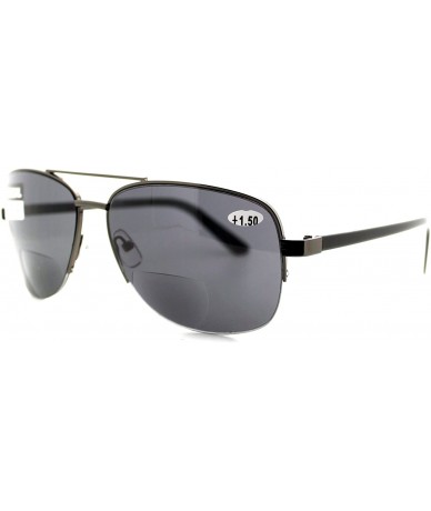 Aviator Bifocal Magnification Lens Sunglasses Mens Half Rim Aviator Tinted Reader - Gunmetal - CS1854M26DD $20.15