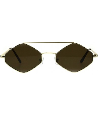 Rectangular Mens Pimp Diamond Shape Trendy Retro Vintage Hippie Metal Rim Sunglasses - Gold Brown - C018GL6Q6NK $23.49