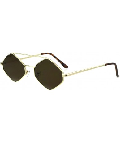 Rectangular Mens Pimp Diamond Shape Trendy Retro Vintage Hippie Metal Rim Sunglasses - Gold Brown - C018GL6Q6NK $23.49