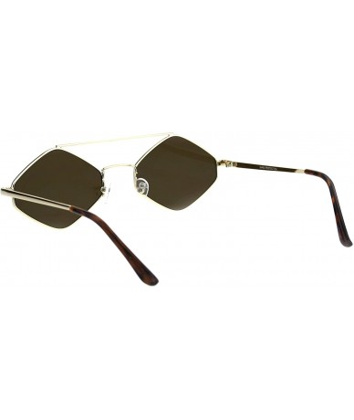 Rectangular Mens Pimp Diamond Shape Trendy Retro Vintage Hippie Metal Rim Sunglasses - Gold Brown - C018GL6Q6NK $23.49