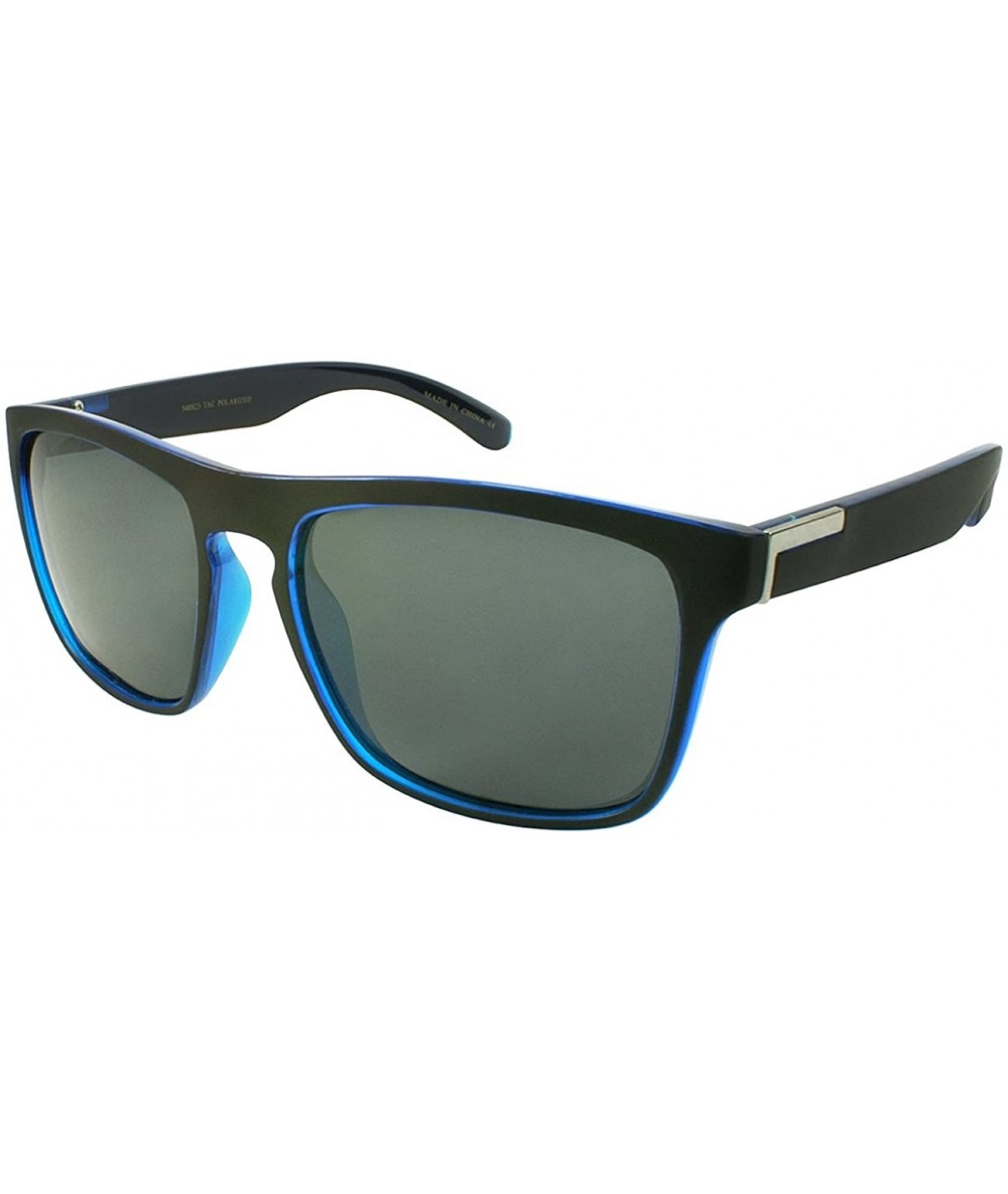 Square Two Tone Square Plastic Sunglasses w/Polarized Lens 540825TT-P - Clear Blue Matte Black - C212NGHBT3G $21.74