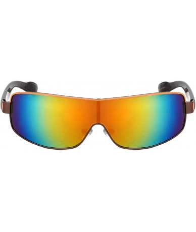 Shield Color Mirror Color Top Bar Wide Curved One Piece Shield Lens Sunglasses - Yellow Orange - C8199IK3I8Q $34.76