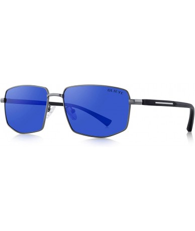 Oversized Mens Classic Sunglasses Male Polarized Rectangle Sun glasses For Men - Blue Mirror - C818OUM7M8E $47.81