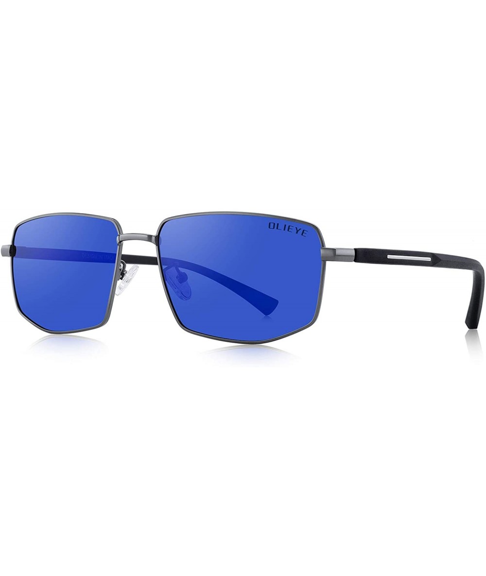 Oversized Mens Classic Sunglasses Male Polarized Rectangle Sun glasses For Men - Blue Mirror - C818OUM7M8E $47.81