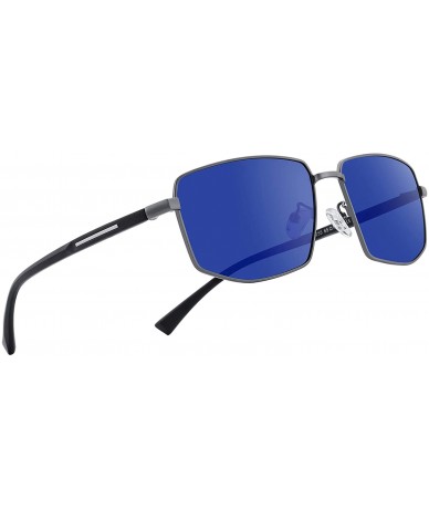 Oversized Mens Classic Sunglasses Male Polarized Rectangle Sun glasses For Men - Blue Mirror - C818OUM7M8E $47.81