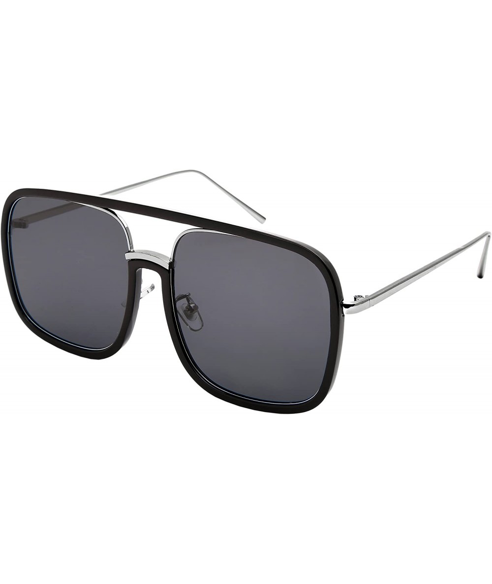 Square Men Women Sleek Classic Square Plastic Sunnies w/Flat Lens E3102 - Solid Lens-black+silver Frame/Grey - C3188AN829K $2...