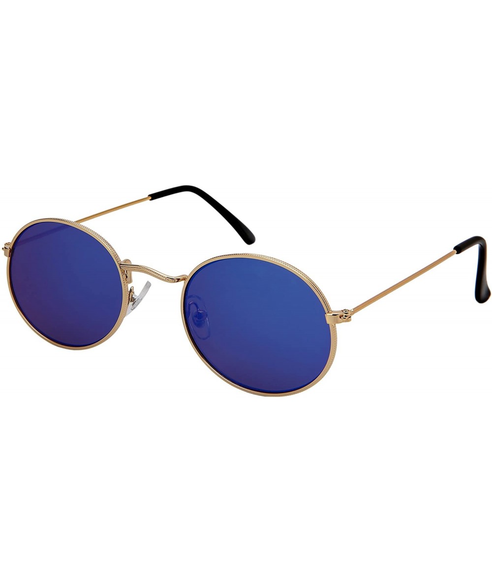 Oval Metal Round Oval Sunglasses Flat Tinted Mirrored Lens For Men Women 5145-FLREV - CJ18GC4YM9T $18.82