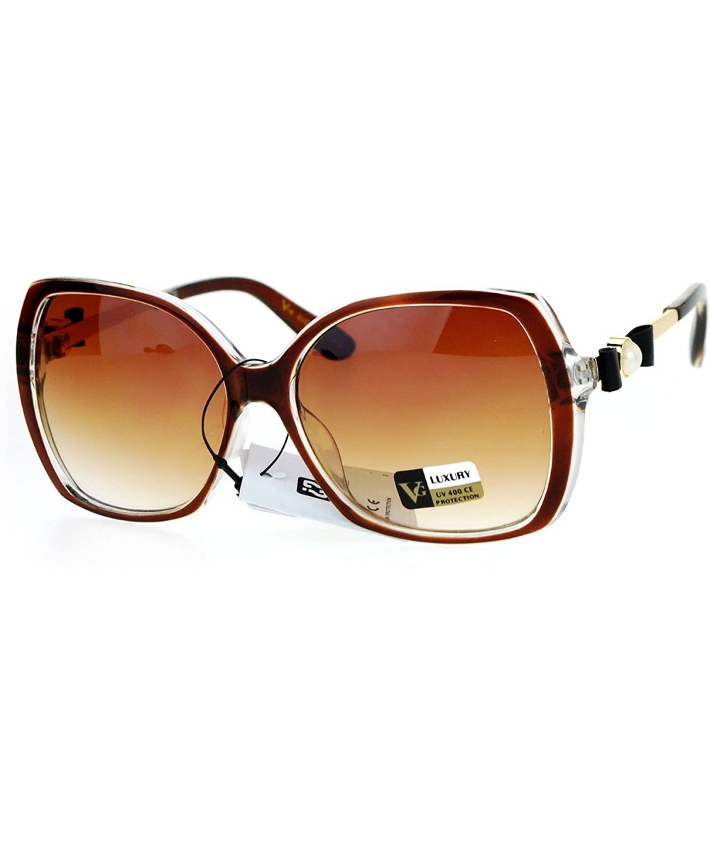 Butterfly Bow Pearl Jewel Arm Diva Designer Butterfly Womens Sunglasses - Brown Clear - CF12O4XGMLD $23.24