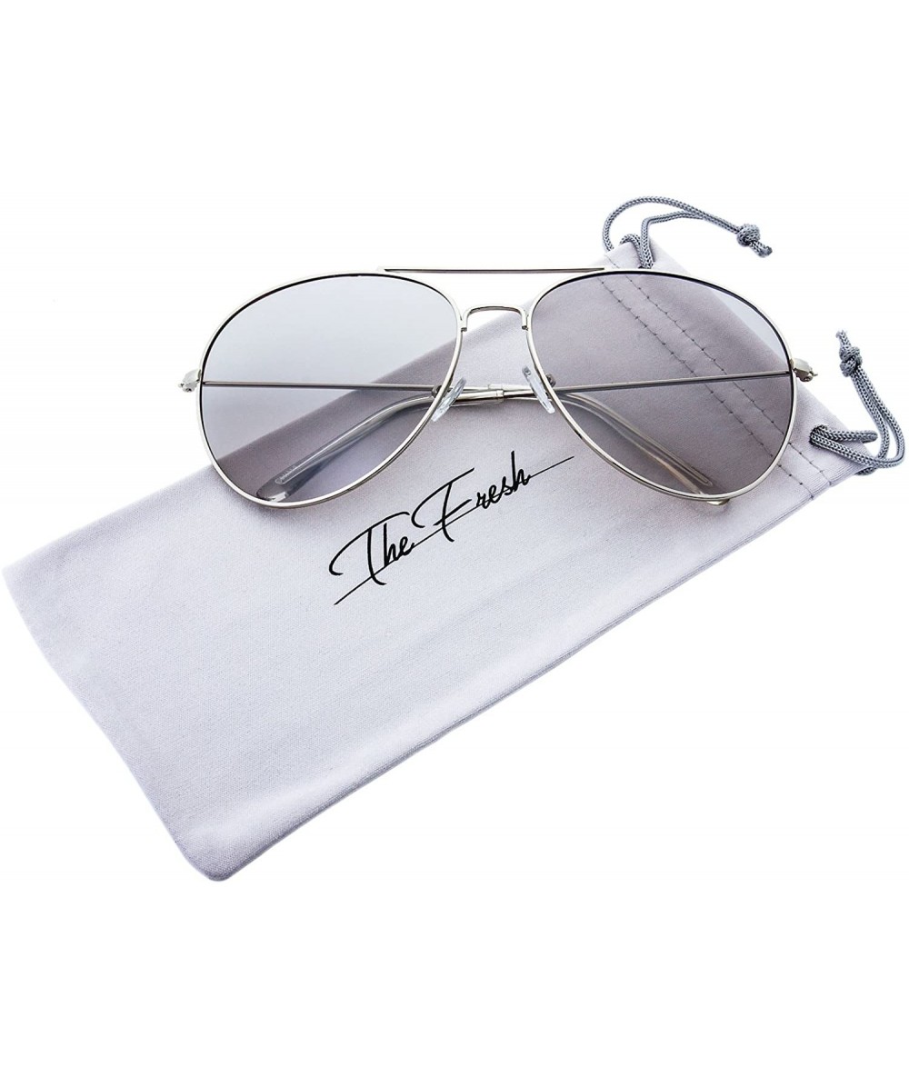 Rectangular Classic Aviator Frame Light Color Lens XL Oversized Sunglasses Gift Box - 6-silver - CQ18670KCEW $20.80