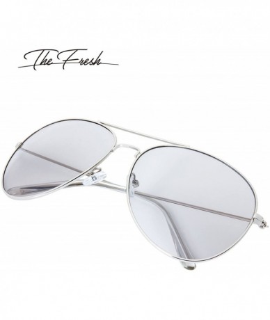 Rectangular Classic Aviator Frame Light Color Lens XL Oversized Sunglasses Gift Box - 6-silver - CQ18670KCEW $20.80