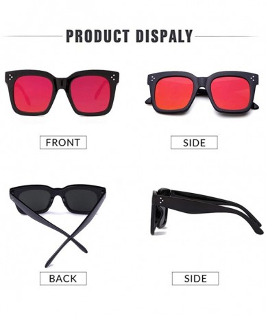 Square Sunglasses for Men Women Stylish Clear Lens Square Black Frame - Black Frame Red Lens - CE19972OILA $21.16