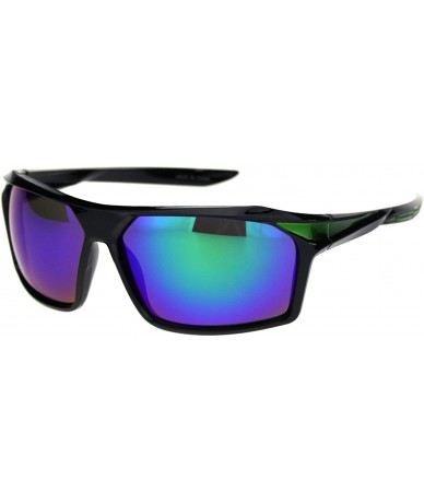 Sport Mens Reflective Mirror Aerodynamic Streamline Design Rectangular Sport Sunglasses - Black Green Teal Mirror - CB18R8Q3R...