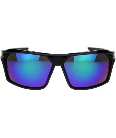 Sport Mens Reflective Mirror Aerodynamic Streamline Design Rectangular Sport Sunglasses - Black Green Teal Mirror - CB18R8Q3R...