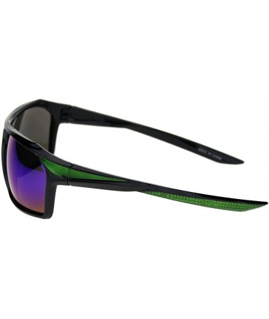 Sport Mens Reflective Mirror Aerodynamic Streamline Design Rectangular Sport Sunglasses - Black Green Teal Mirror - CB18R8Q3R...