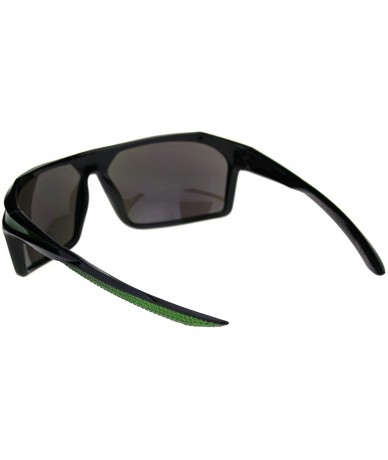 Sport Mens Reflective Mirror Aerodynamic Streamline Design Rectangular Sport Sunglasses - Black Green Teal Mirror - CB18R8Q3R...