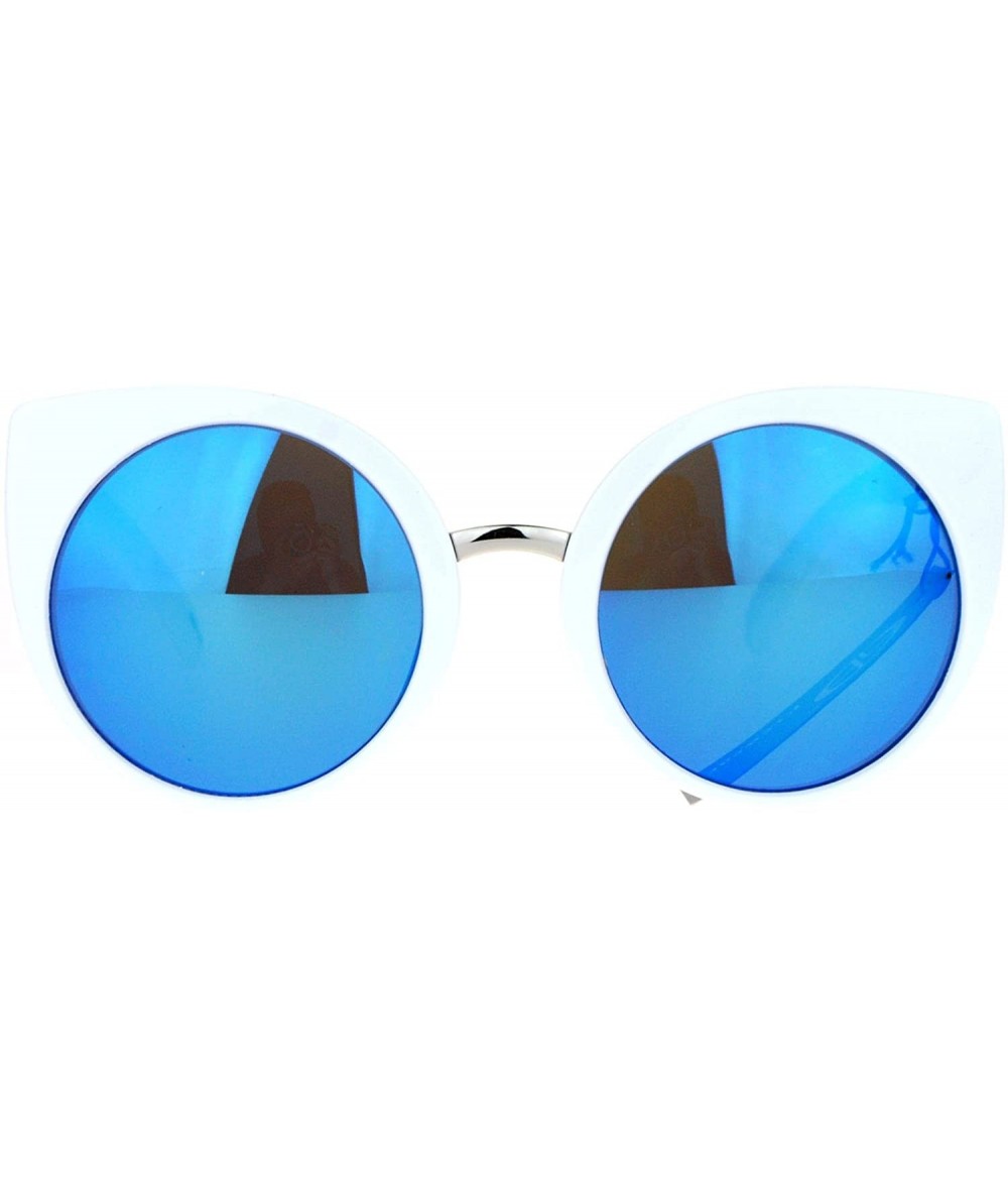 Oversized Womens Round Circle Cateye Sunglasses Oversized Fashion Eyewear UV 400 - White (Blue Mirror) - C4188I0EH0Q $21.01