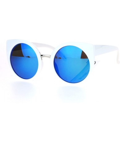 Oversized Womens Round Circle Cateye Sunglasses Oversized Fashion Eyewear UV 400 - White (Blue Mirror) - C4188I0EH0Q $21.01