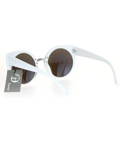 Oversized Womens Round Circle Cateye Sunglasses Oversized Fashion Eyewear UV 400 - White (Blue Mirror) - C4188I0EH0Q $21.01