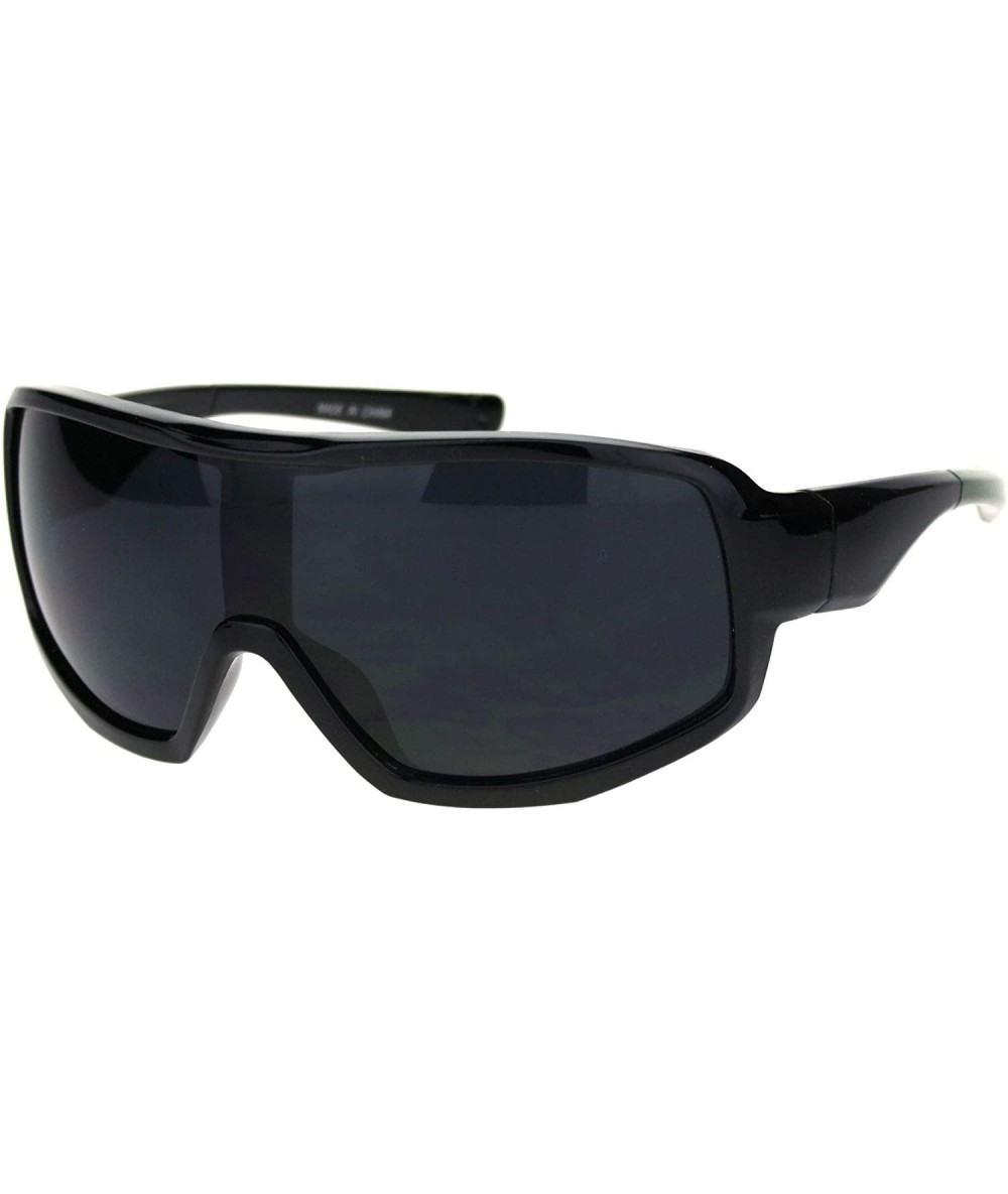 Oversized Mens Oversize Biker Racer Shield Flat Top Warp Plastic Sunglasses - Shiny Black Green - C818R6GR0SG $18.95