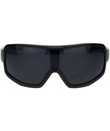 Oversized Mens Oversize Biker Racer Shield Flat Top Warp Plastic Sunglasses - Shiny Black Green - C818R6GR0SG $18.95