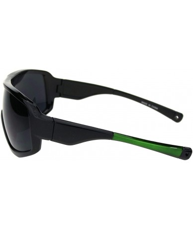 Oversized Mens Oversize Biker Racer Shield Flat Top Warp Plastic Sunglasses - Shiny Black Green - C818R6GR0SG $18.95