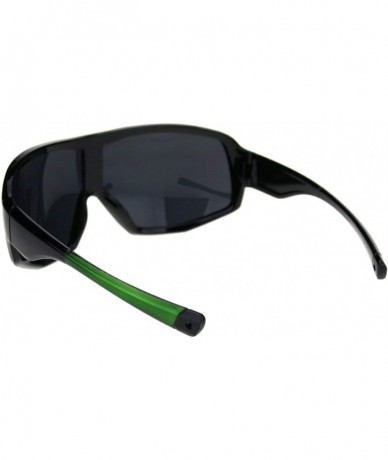 Oversized Mens Oversize Biker Racer Shield Flat Top Warp Plastic Sunglasses - Shiny Black Green - C818R6GR0SG $18.95